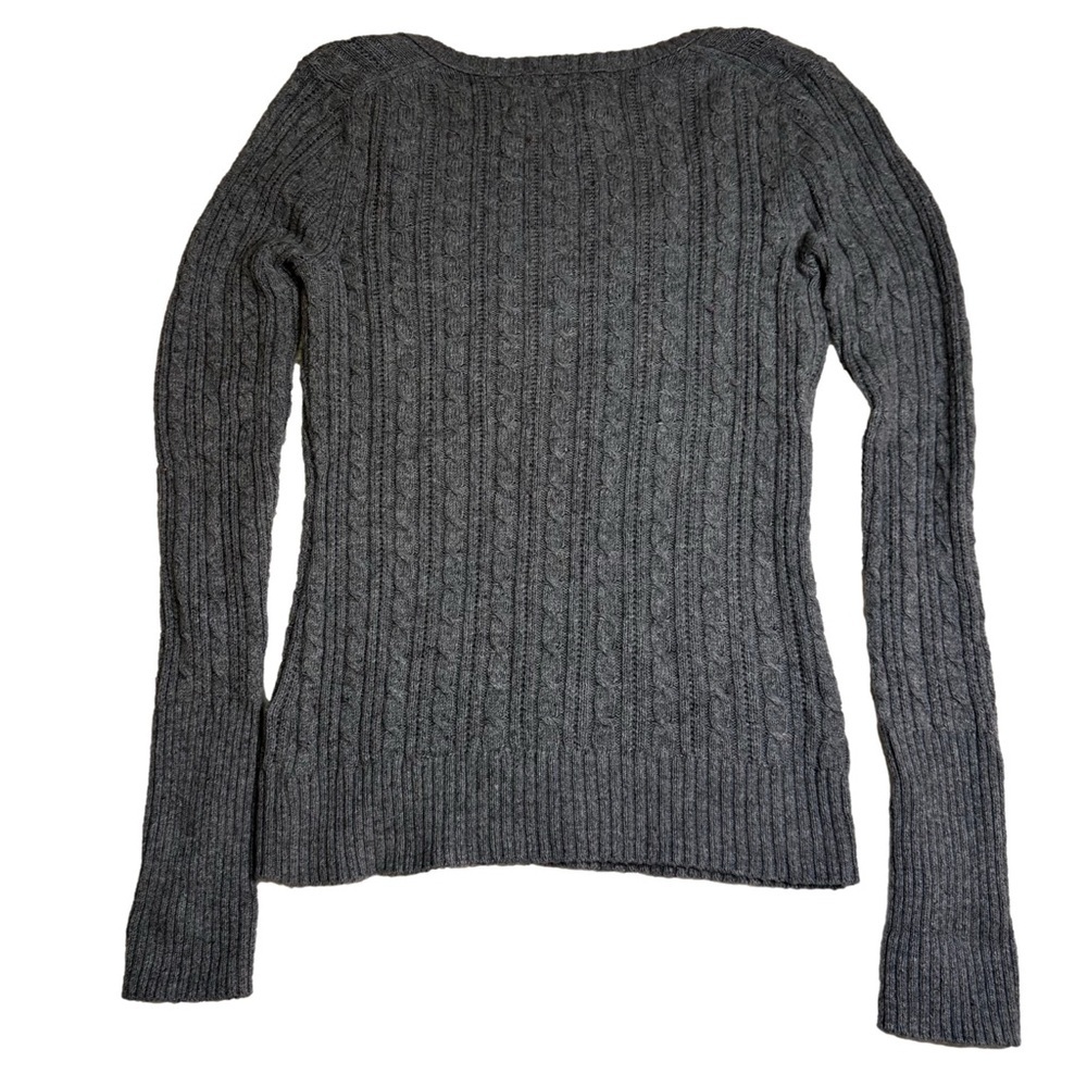 American Eagle Gray V-Neck Cable Knit Sweater Size Small Long Sleeve Vintage NEW - Picture 9 of 9